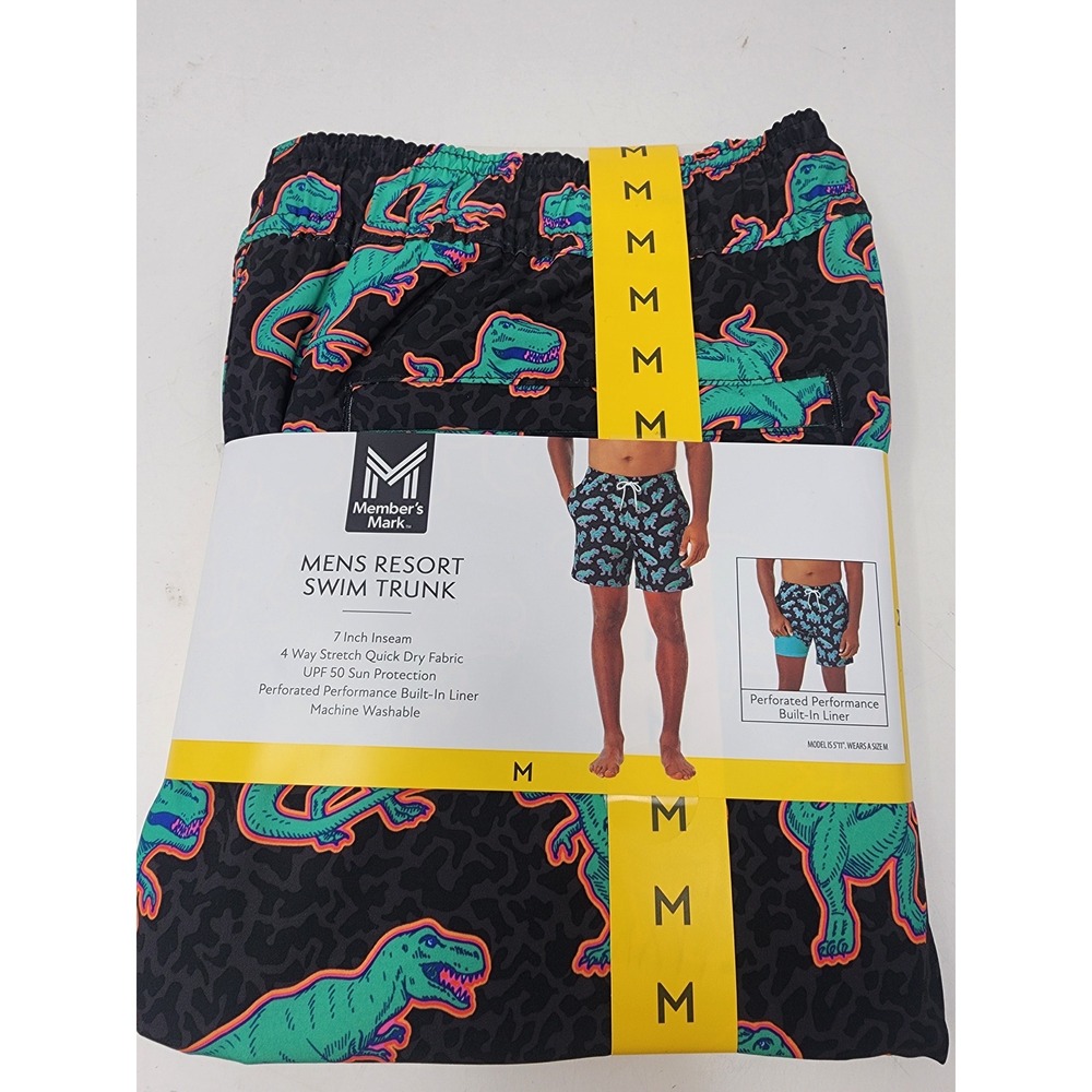 Member's Mark Mens Resort Swim Trunks Black Poly Blend Casual Size Medium